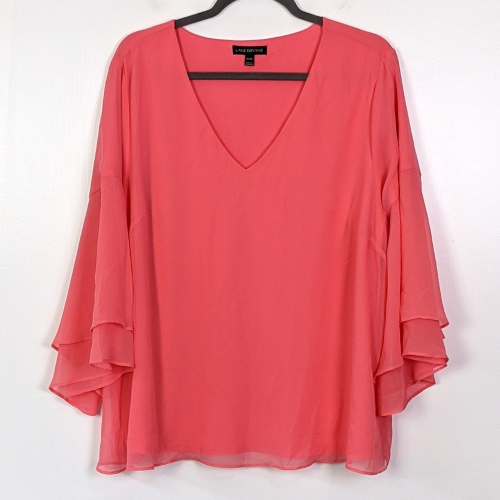 Lane Bryant Coral Pink Bell Sleeve Blouse